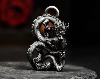 925 Silver Dragon Pendant Necklace | Sterling Silver Asian Dragon