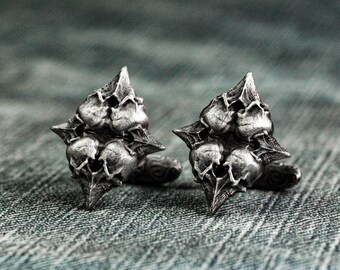 Skull cufflinks, playing card square shape, secret skull cufflinks, 925 silver men&#39;s personalized wedding jewelry