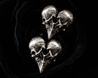 Herz Schädel Manschettenknöpfe, Handgemachtes Original Vintage 925 Sterling Silber Herz mit geätzten Design Wunderbarer Schmuck, Geschenk für Ihn