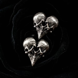 Gemelos de calavera de corazón, corazón de plata de ley 925 vintage original hecho a mano con diseño grabado joyería maravillosa, regalo para él