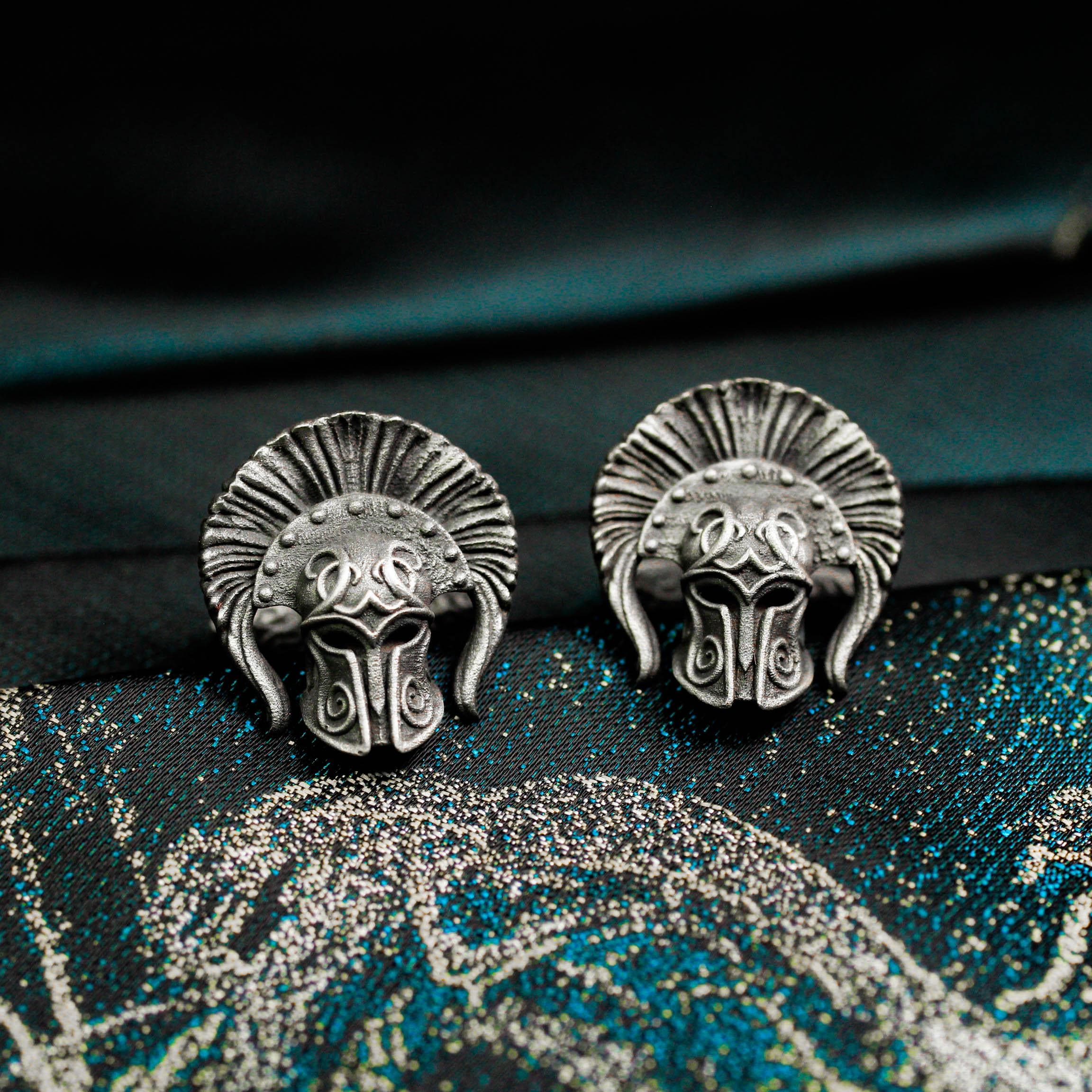 スパルタンヘルメットカフスボタン - 男性用ハンドメイド925シルバー