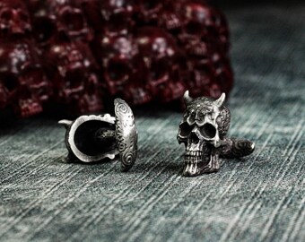 925 Sterling Silver Horned Skull Cufflinks, Undead Jewelry - Etsy