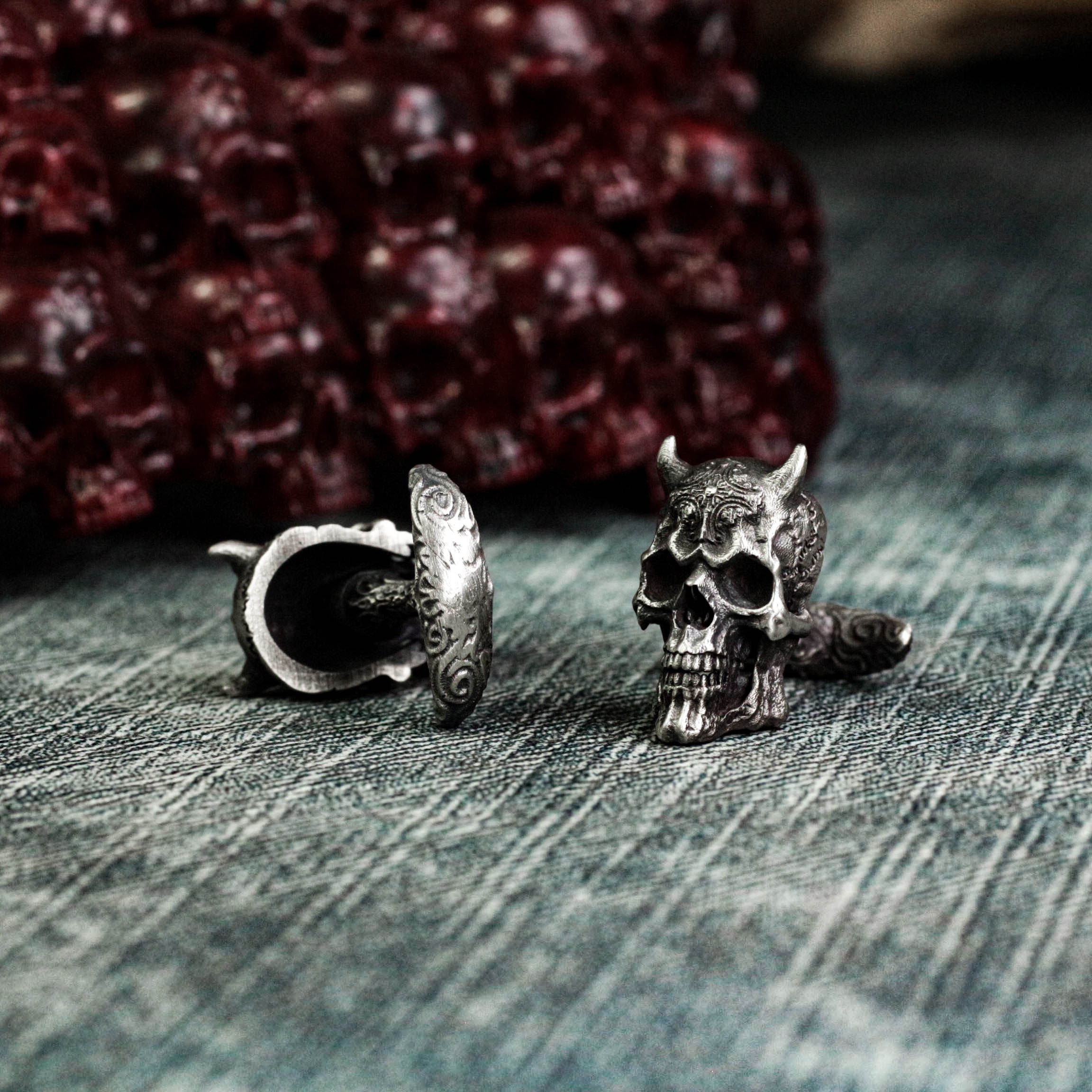 キングベイビー/Crowned Skull Cufflinks/165,000円 925 Sterling Silver Horned Skull Cufflinks, Undead Jewelry - Etsy