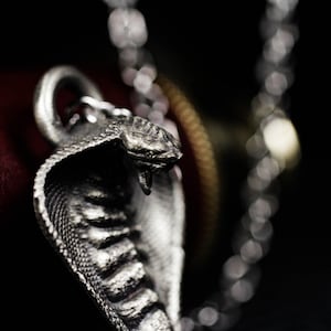 Collar Ira de Cobra, colgante de cabeza de serpiente de cobra – Collar gótico de serpiente hecho a mano en plata 925