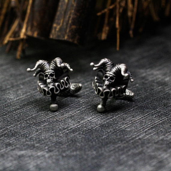 Antique Silver Ornate Theatrical Jester Bell Skull Cufflinks - Etsy