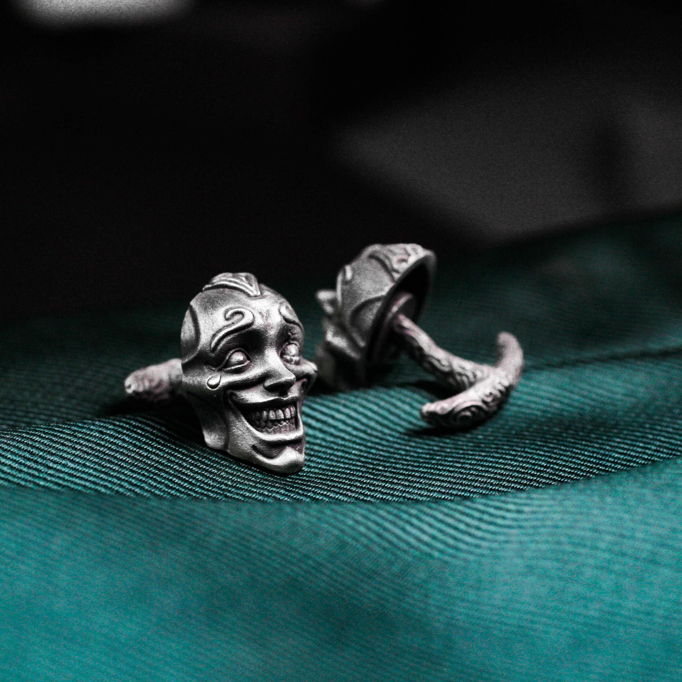 Grinning Face Cufflinks - Handmade 925 Silver Gothic Comedy Horror