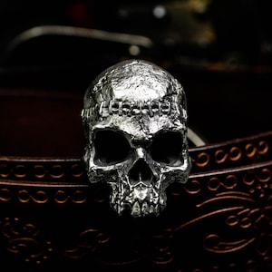 Stitched Skull Belt Buckle - Handmade Gothic Skeleton Head Buckle for Leather Belts