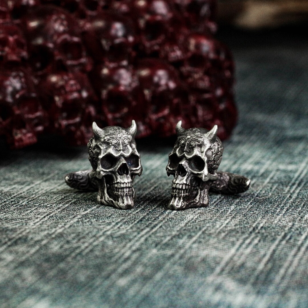 925 Sterling Silver Horned Skull Cufflinks, Undead Jewelry - Etsy