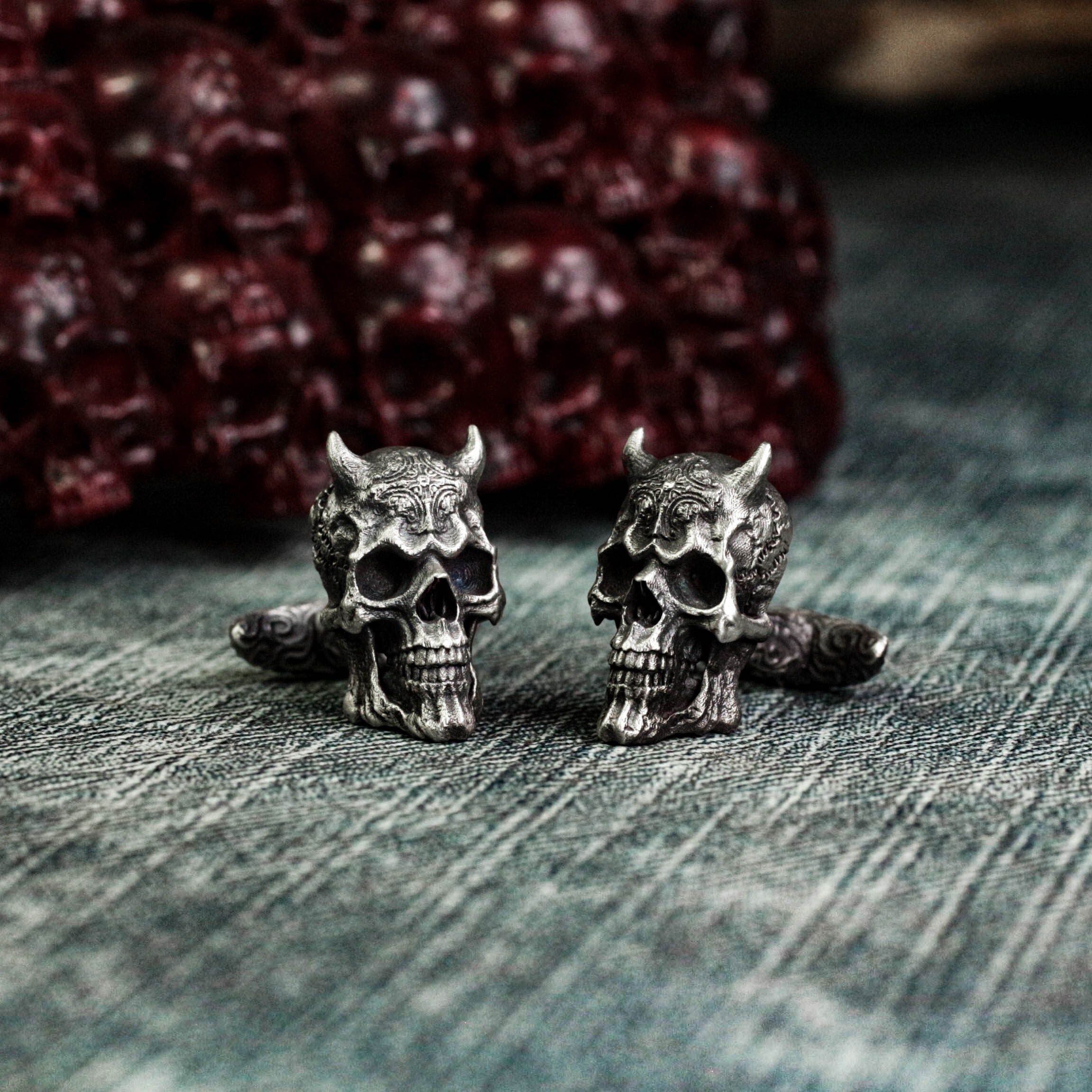925 Sterling Silver Horned Skull Cufflinks, Undead Jewelry - Etsy