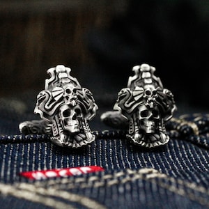 925 Silver Skull Cufflinks: Indian Shaman Priest Wedding Jewelry