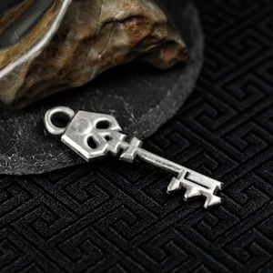 Skull Key Pendant Necklace - Gothic 925 Silver Handmade Talisman Jewelry