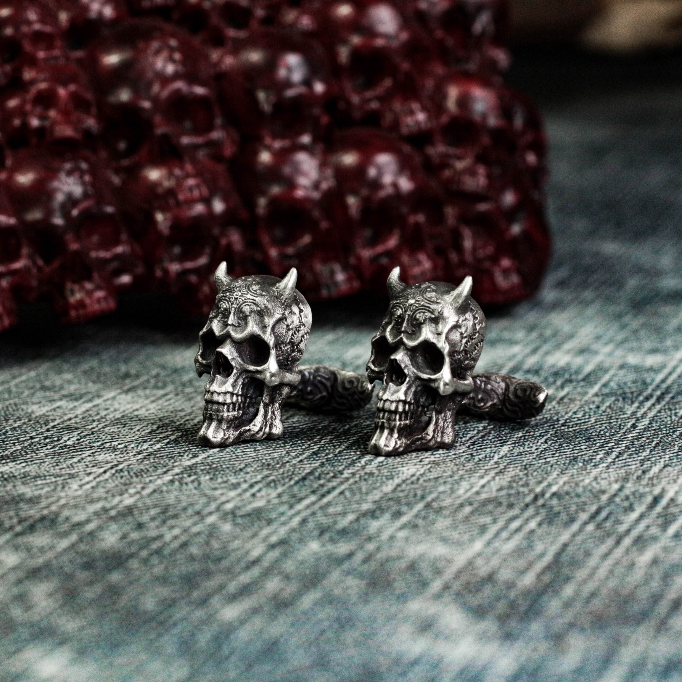 925 Sterling Silver Horned Skull Cufflinks, Undead Jewelry - Etsy