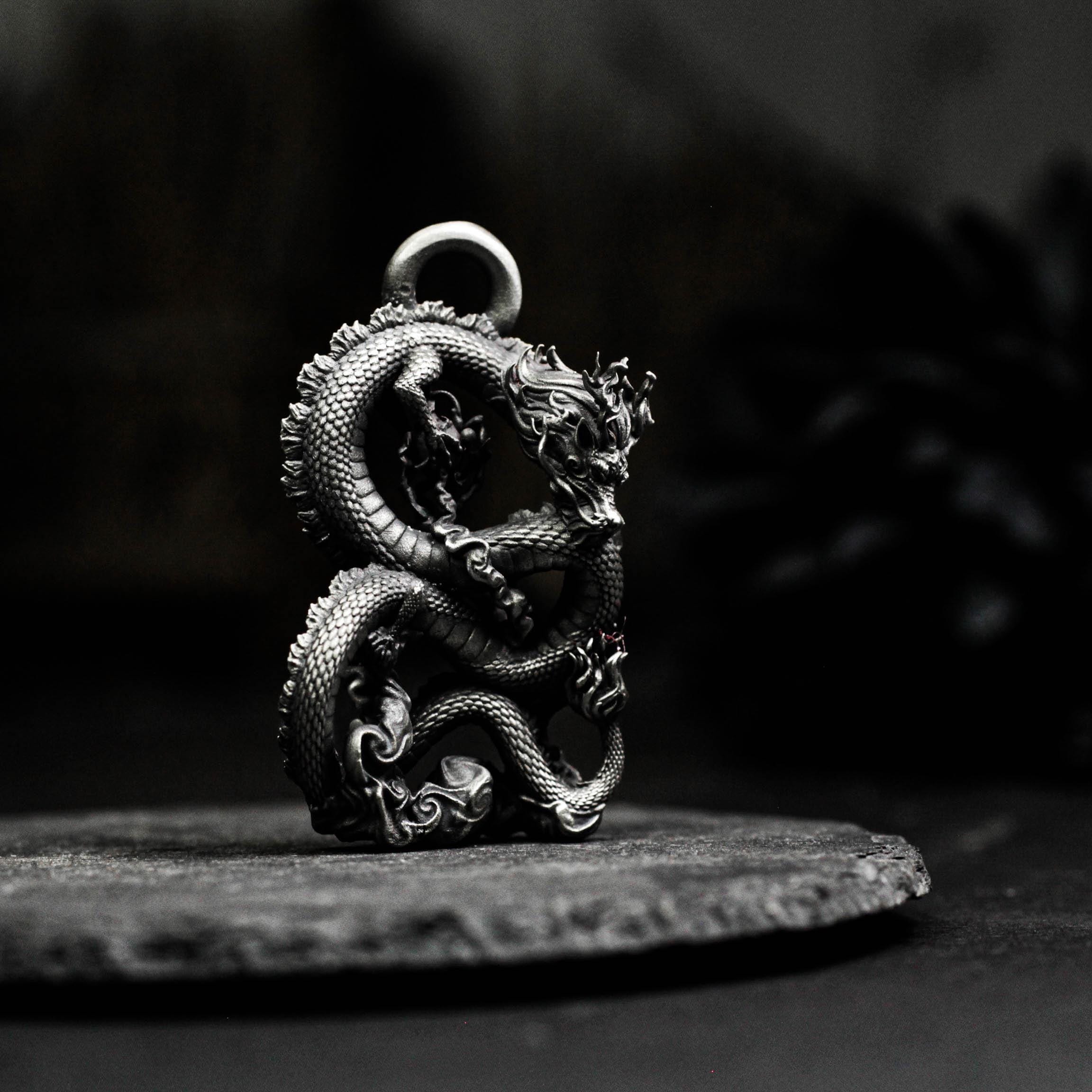 Chinese Dragon Pendant - Handmade 925 Silver Oriental Dragon