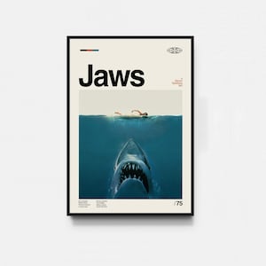 Jaws Movie Poster, Jaws Print, Movie Poster, Midcentury Art, Minimalist Art, Retro Poster, Vintage Poster, Wall Decor, Wall Art