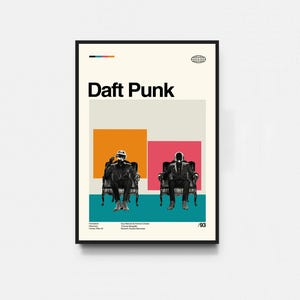 Pôster Daft Punk, pôster de álbum Daft Punk, impressão musical, arte de meados do século, arte minimalista, pôster retrô, pôster vintage, decoração de parede
