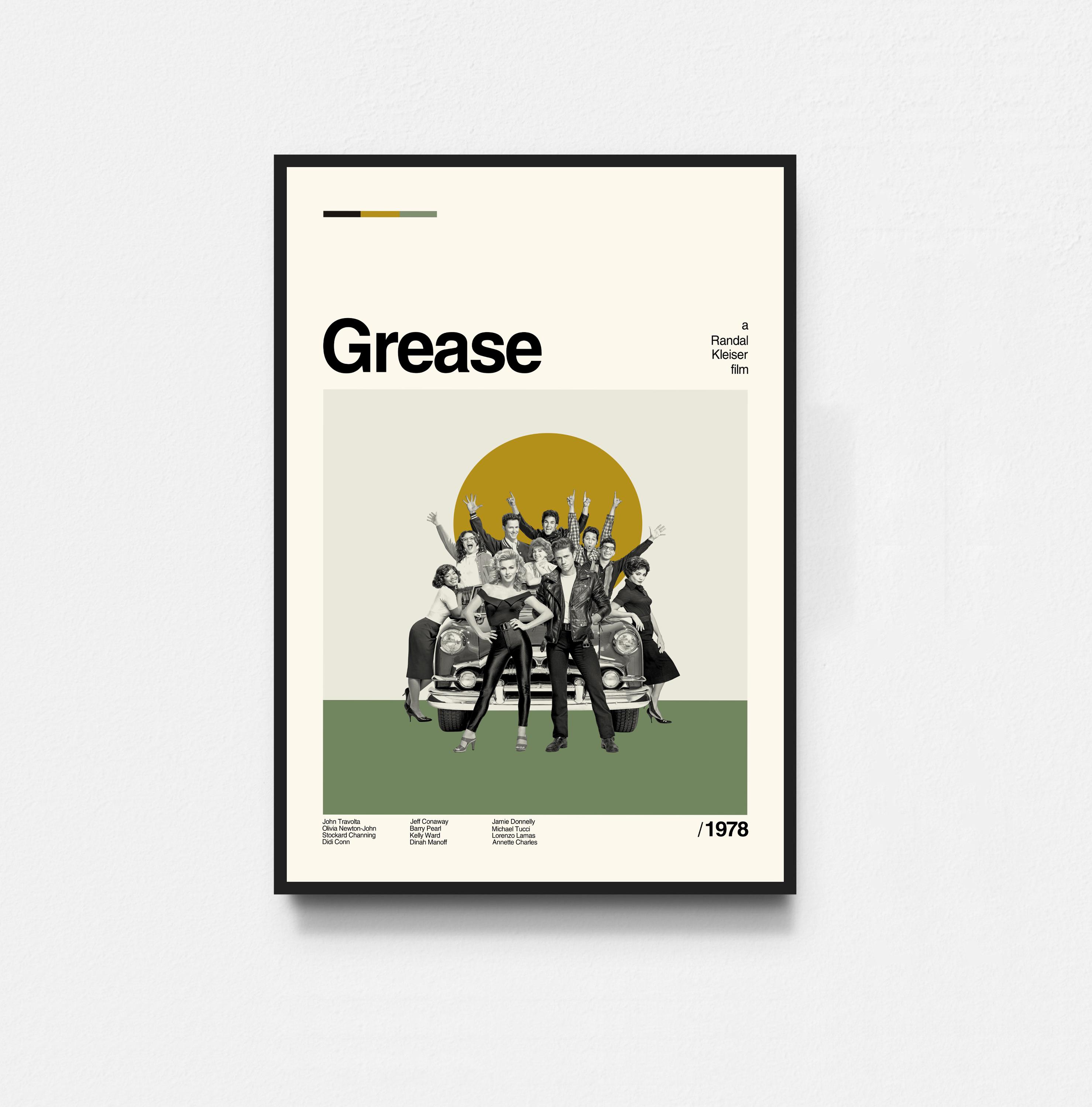 Grease Movie Poster, Grease Print, Movie Poster, Midcentury Art, Minimalist Art, Retro Poster, Vintage Poster, Home Decor