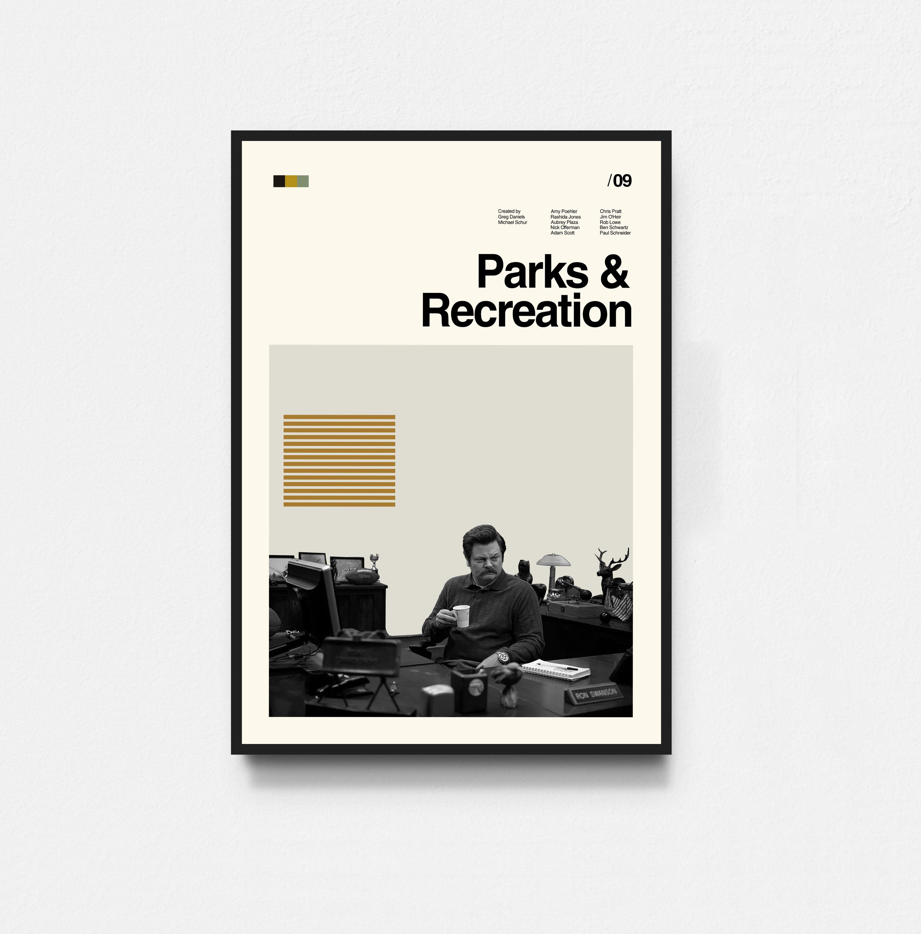Poster Parken en recreatie, print parken en recreatie, filmposter, kunst uit het midden van de eeuw, minimalistische kunst, retroposter, vintage poster, wanddecoratie