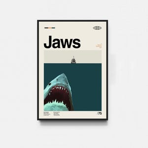 Jaws Movie Poster, Jaws Print, Movie Poster, Midcentury Art, Minimalist Art, Retro Poster, Vintage Poster, Wall Decor, Wall Art