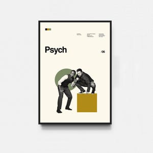 Póster de Psych, póster de la serie de televisión Psych, póster de película, arte de mediados de siglo, arte minimalista, póster retro, póster vintage, decoración de pared