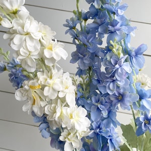 Large Delphinium Artificial Flowers, Long Stem  For Tall Vase, Faux Delphinium For Home Decor / Wedding DIY/ Blue and white