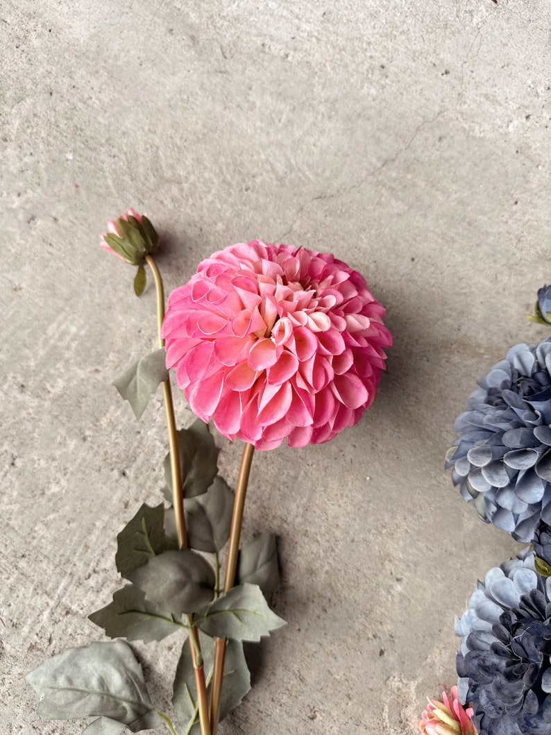 Cream & Pink Color Dahlia Artificial Flower Bunch Set of 2