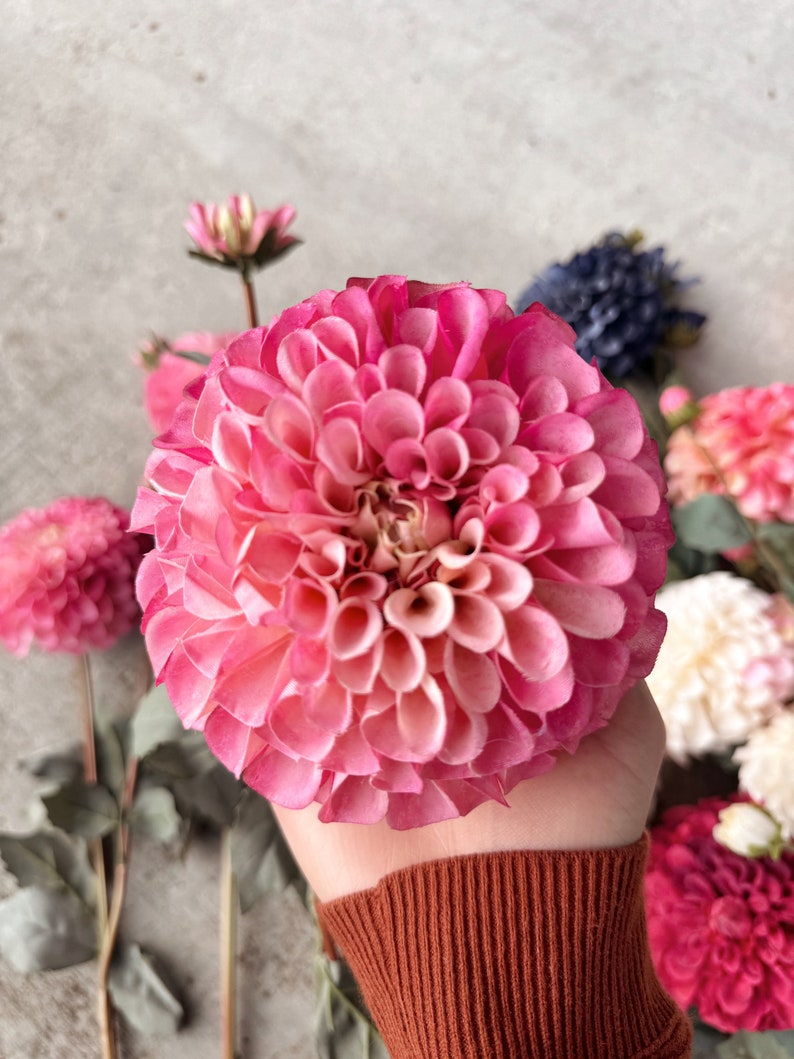 Cream & Pink Color Dahlia Artificial Flower Bunch Set of 2 main image 1
