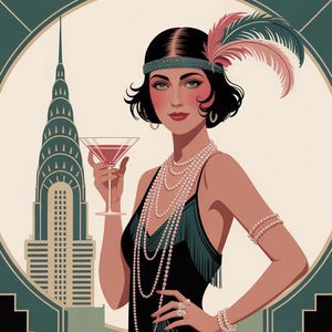 アールデコ・フラッパー・ウォールアート | 1920年代ヴィンテージ・カクテルラウンジ・ポスター | 狂騒の20年代グラマー・プリント | ジャズ・エイジ・デジタルダウンロード