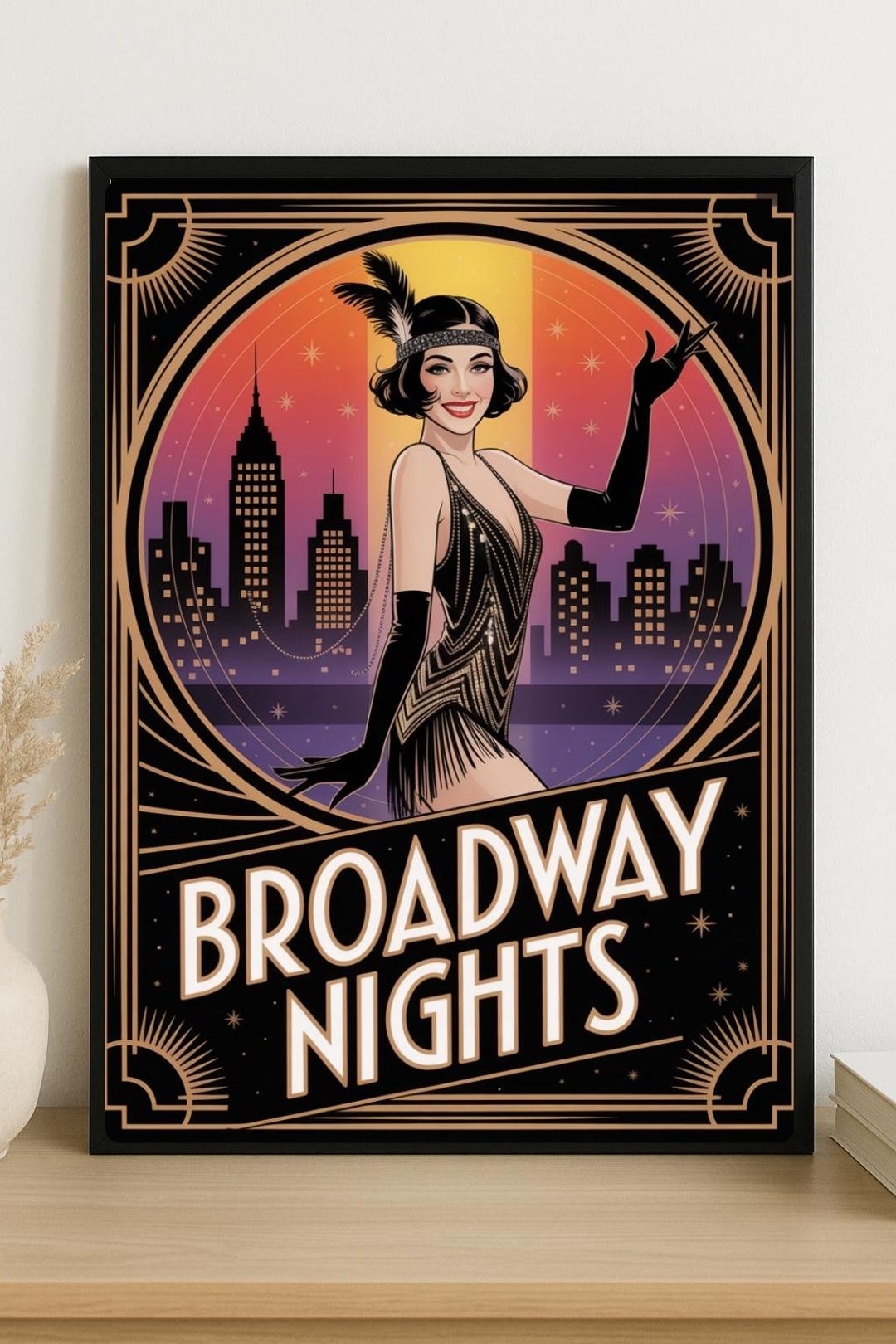 Broadway Nights – Glamorous Art Deco Flapper Poster Vintage 1920s Wall ...