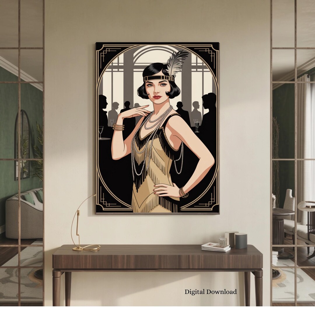 Art Deco Flapper Print, 1920s Jazz Club Poster, Gold Black Decor ...