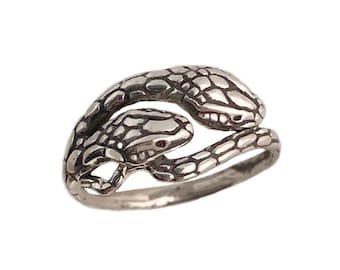 Snake Ring          two heads headed silver gold serpent conjoined