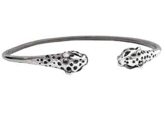 Pulsera de leopardo, brazalete de plata, oro y plata esterlina, joyería de gato
