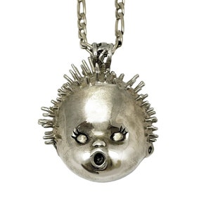 Baby Doll Head Necklace with Haircut         silver  gold jewelry
