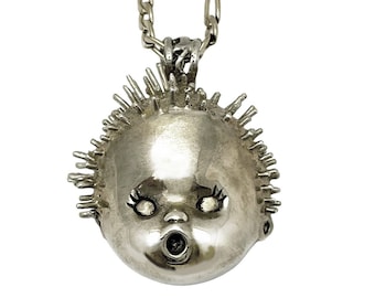 Baby Doll Head Necklace with Haircut         silver  gold jewelry