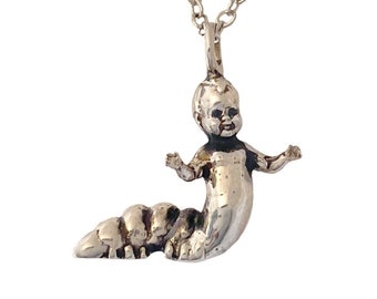 Caterpillar Baby Necklace         silver gold odd oddity doll jewelry