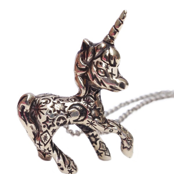 Unicorn Necklace    silver gold tattoo jewelry sterling