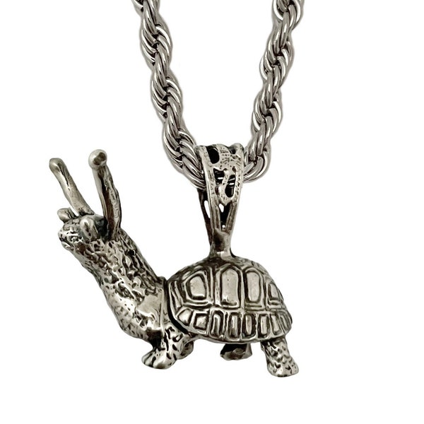 Slug Turtle Necklace              Snail silver gold hybrid