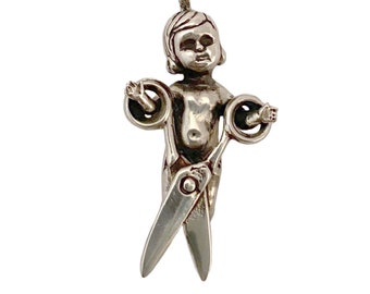 Baby Doll Necklace with Scissors  silver Oddity Odd gold strange
