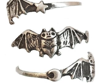 Bat Ring      moon stars silver gold sterling jewelry