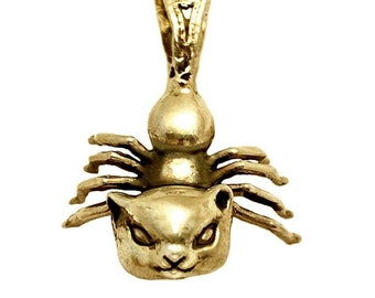 Spider Cat Necklace      gold silver oddity strange jewelry