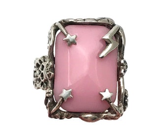 Bowie Ring in Pink   bat snake star lightning onyx black gold silver