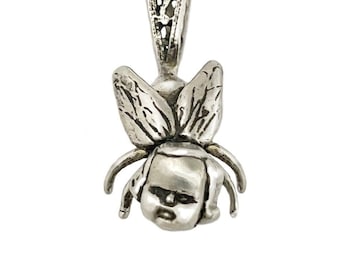 Fly Girl Necklace        silver doll head jewelry insect