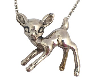 Deer Necklace      fawn bambi charm pendant jewelry silver gold