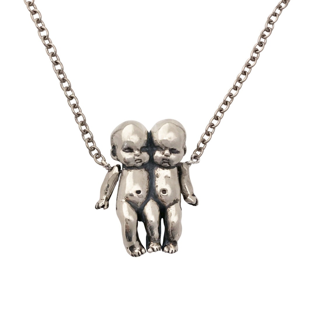 Gemini Zodiac Necklace Sign Conjoined Twins Jewelry Silver