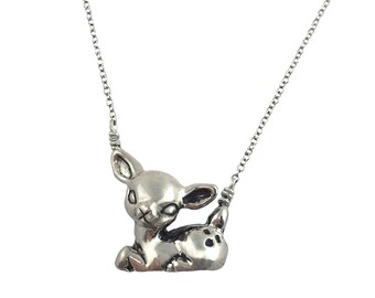 Deer Necklace fawn bambi silver gold kids jewelry tiny sitting
