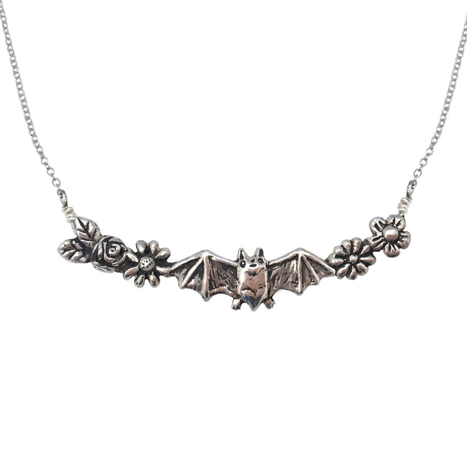 Bat & Flowers Necklace Silver Gold Jewelry Garland Jewelry Etsy