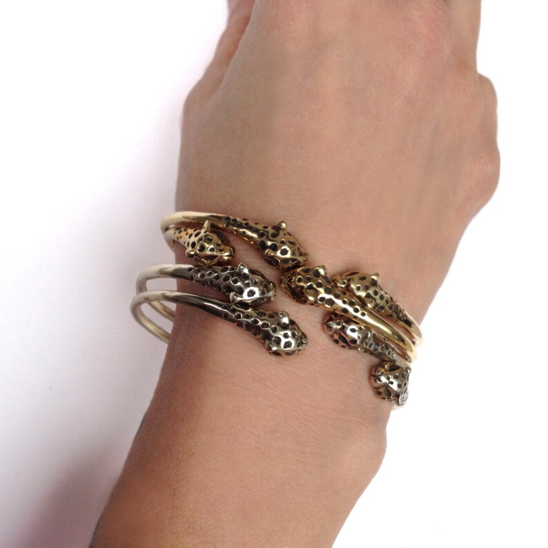 Leopard Bracelet Cuff Silver Gold Sterling Cat Jewelry Etsy