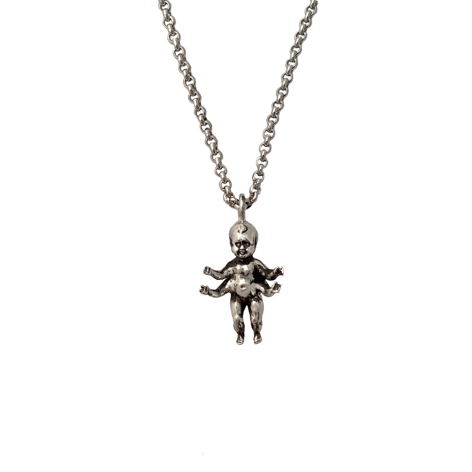 Baby Doll Necklace Silver Oddity Odd Gold Arms Strange Etsy