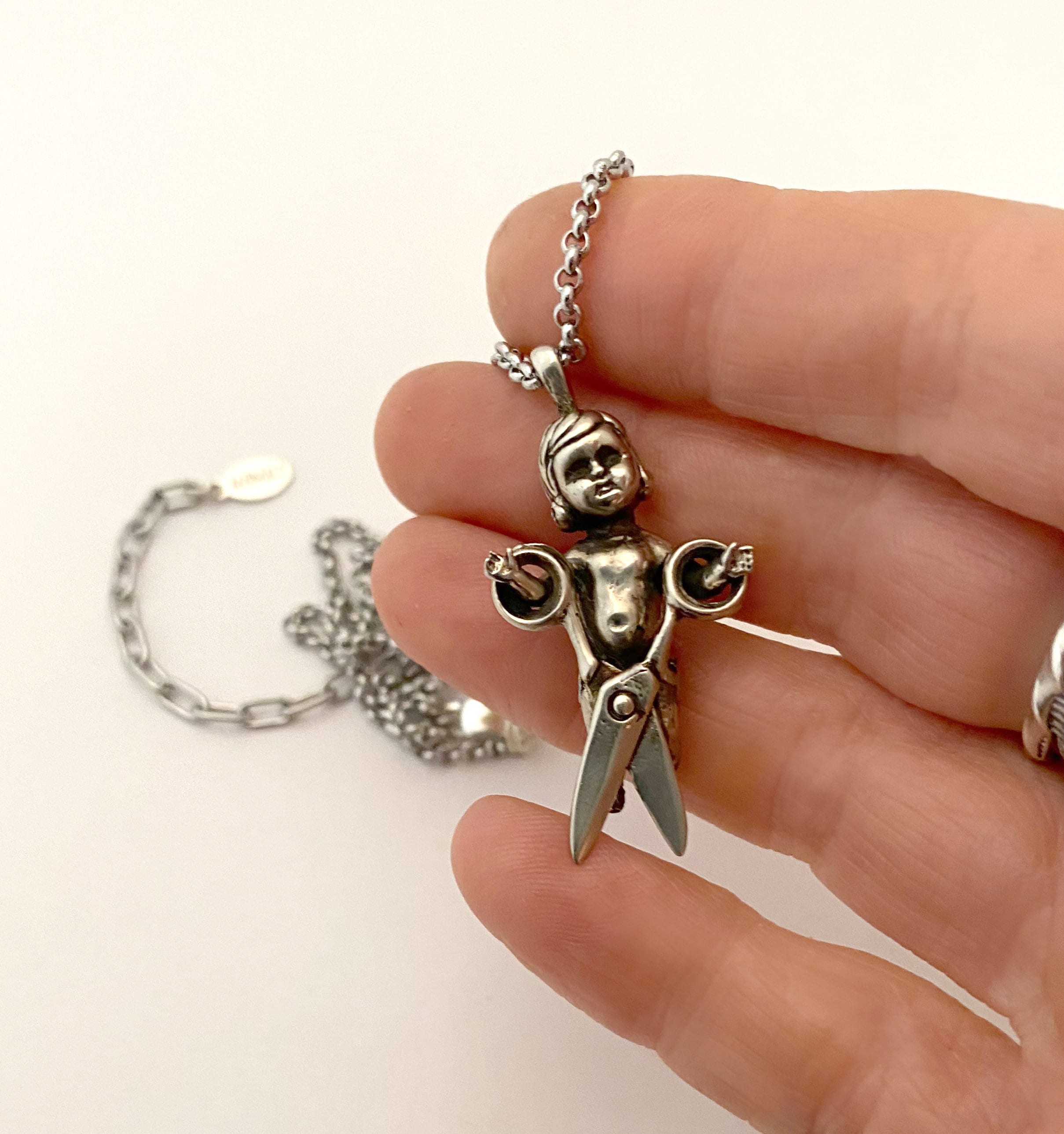 Baby Doll Necklace with Scissors silver Oddity Odd gold Etsy