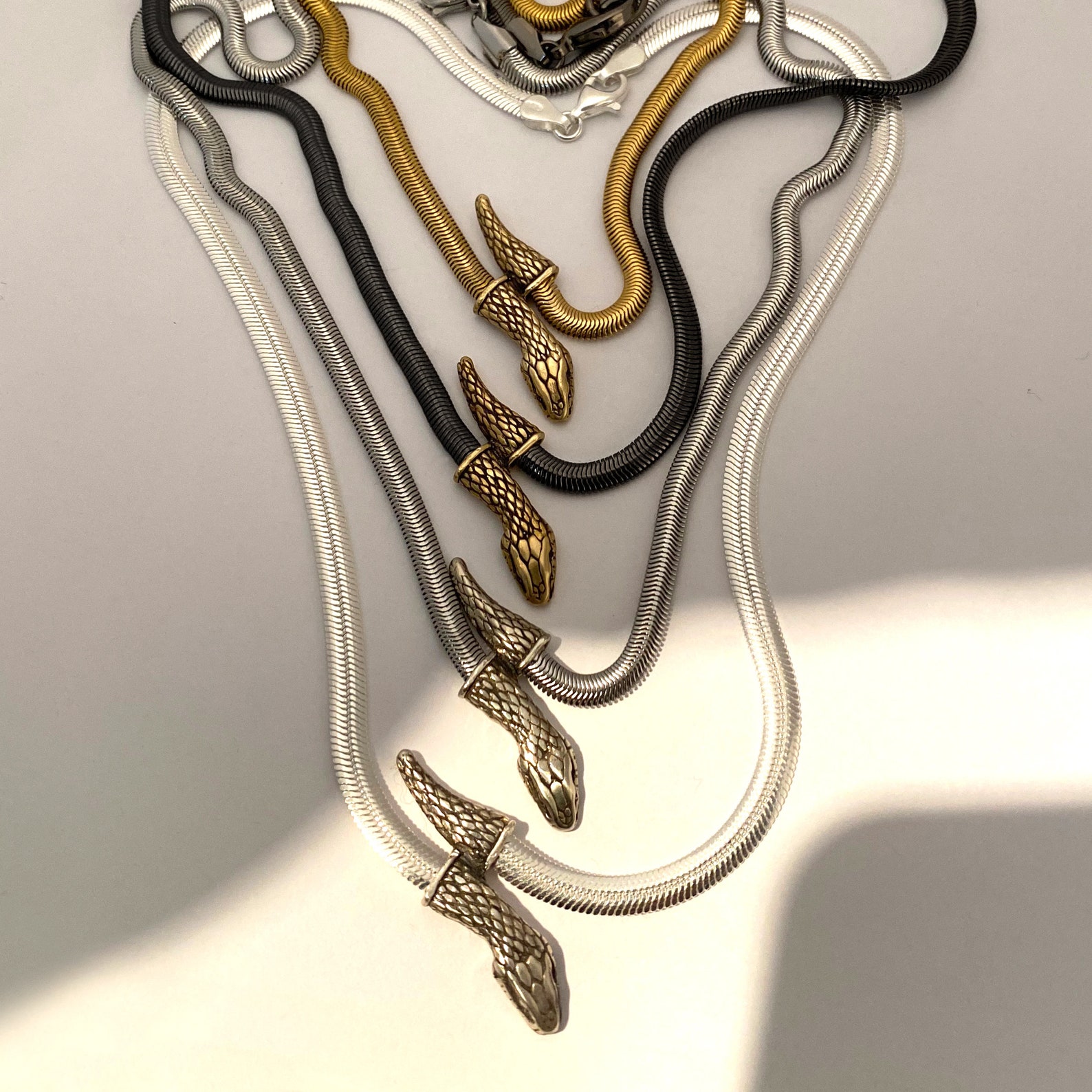 Snake Chain Necklace Silver Serpent Etsy