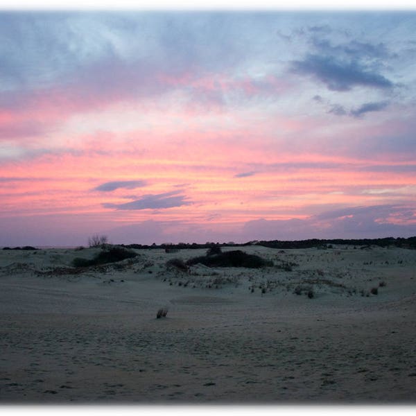 Sunset over Jockey's Ridge, North Carolina Photography - Coastal Home Decor Fine Art Print or Note Cards